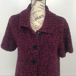 Christopher and Banks Short Sleeve Sweater 3 Button Medium Burgundy